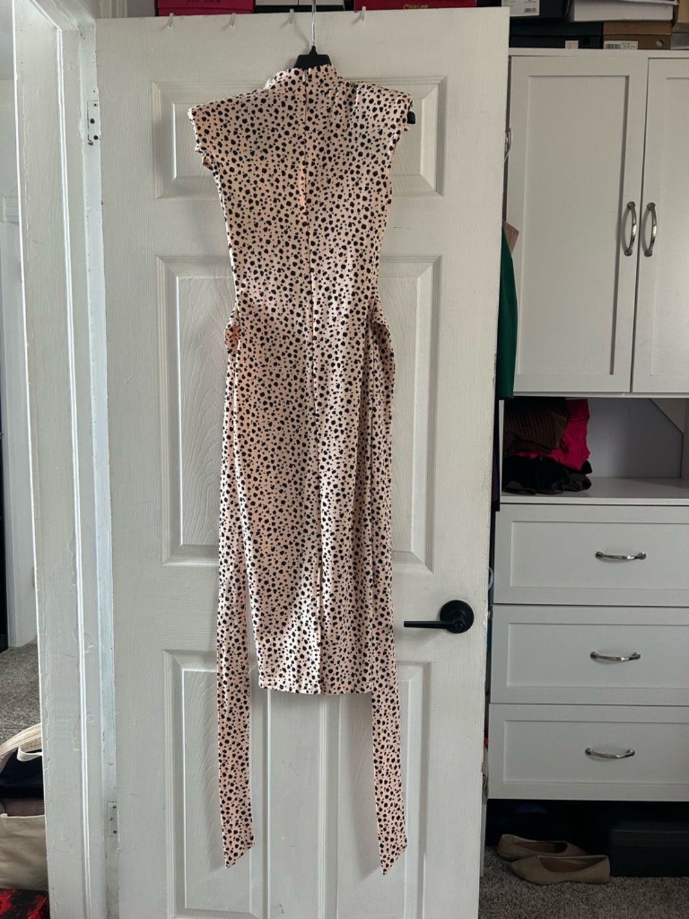 Sleeveless Dalmatian Polka Dot Midi Dress with shoulder pads